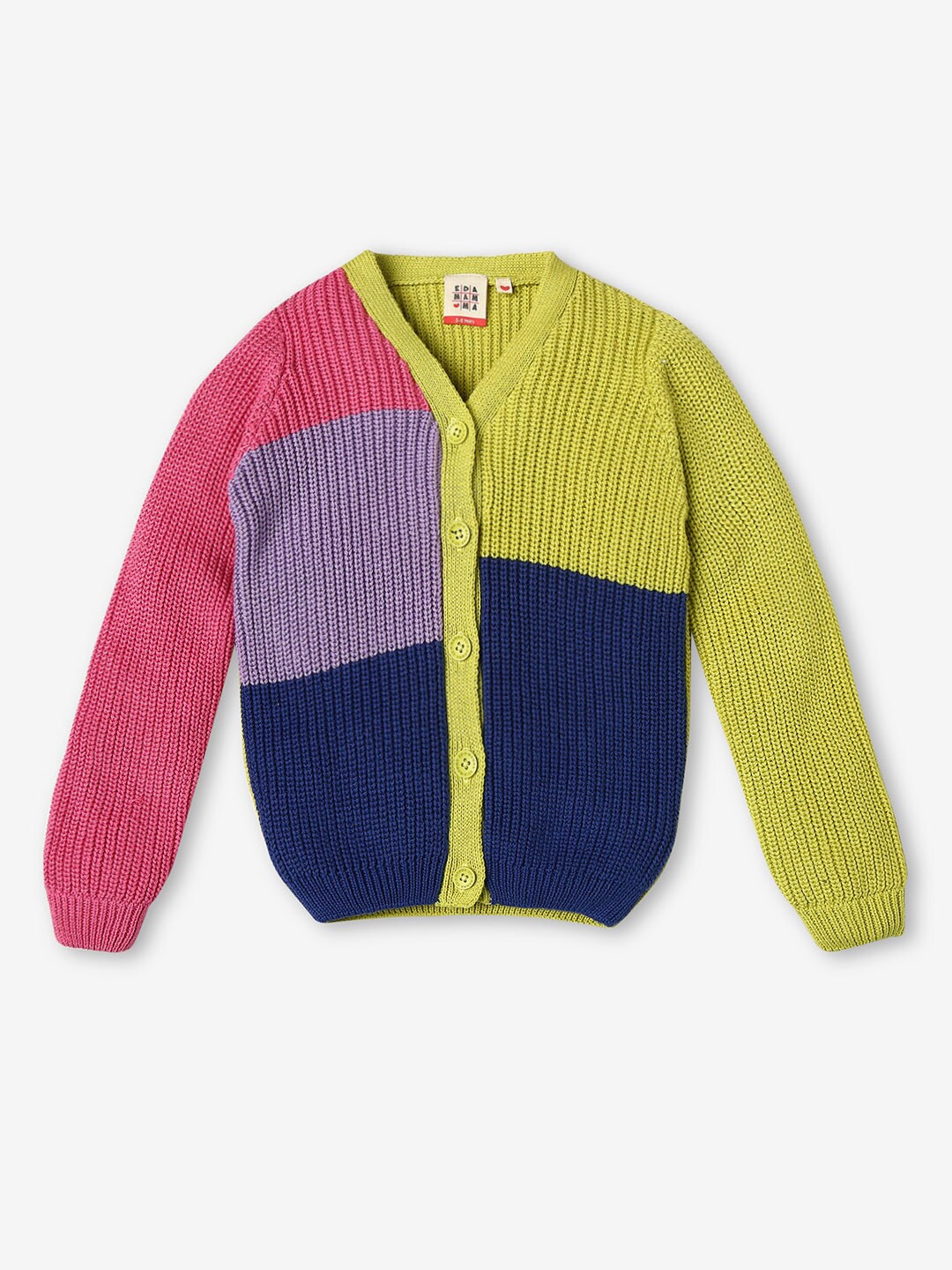 

Ed-a-Mamma Girls Colourblocked V-Neck Long Sleeve Cotton Cardigan Sweater, Green