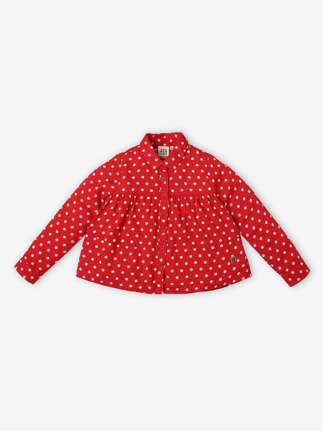 

Ed-a-Mamma Polka Dots Printed Shirt Collar Cotton Shirt Style Top, Red