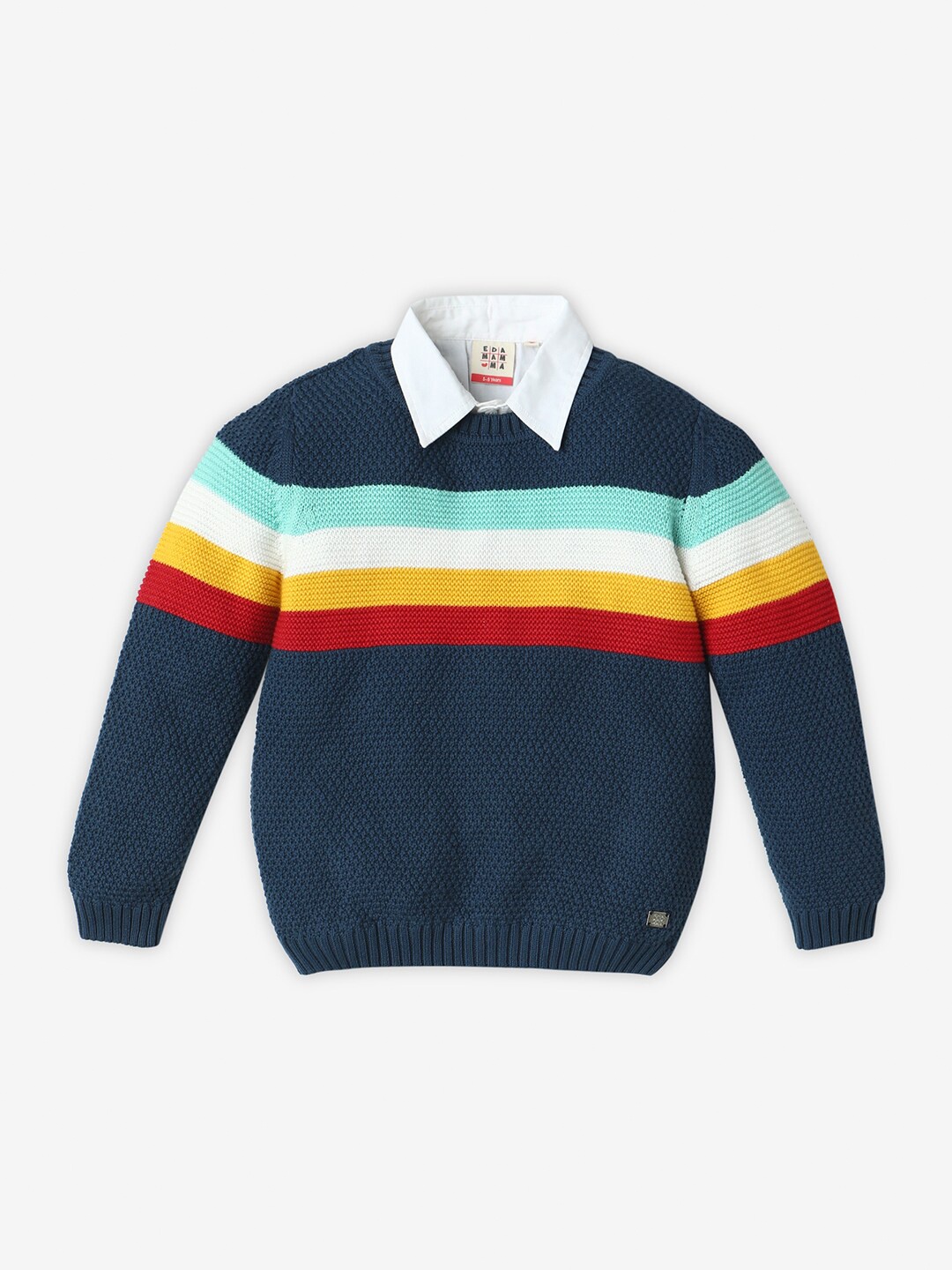 

Ed-a-Mamma Boys Colourblocked Round Neck Long Sleeve Cotton Pullover Sweater, Blue
