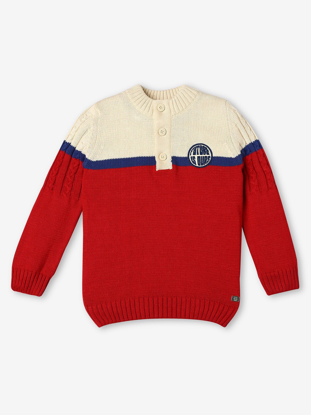 

Ed-a-Mamma Boys Colourblocked Round Neck Long Sleeve Cotton Pullover Sweater, Red
