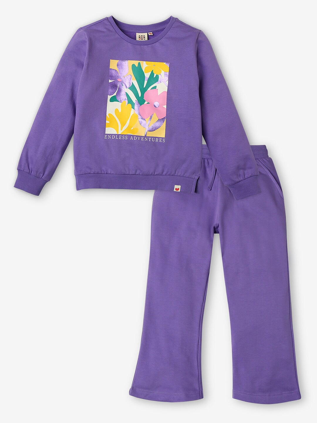 

Ed-a-Mamma Girls Printed Cotton Sweatshirt with Trousers Clothing Set, Purple