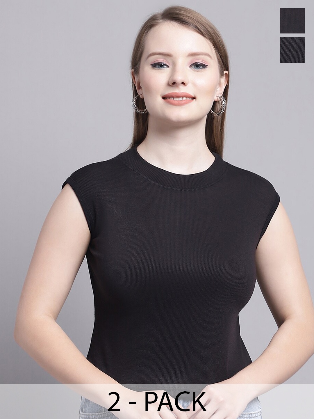 

GRACIT Pack Of 2 Fitted Tops, Black