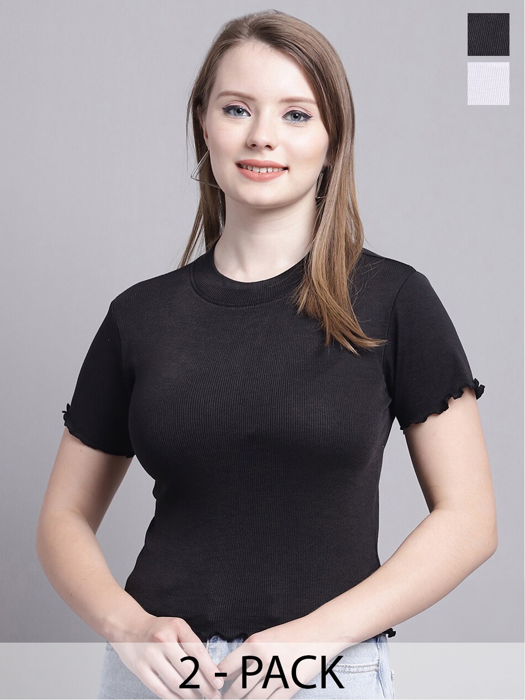 

GRACIT Pack Of 2 Fitted Tops, White