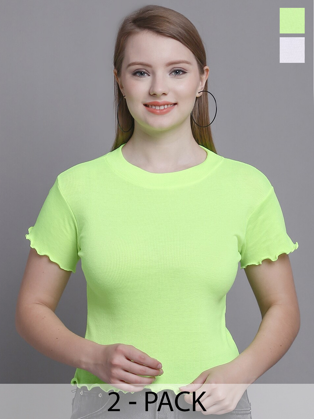 

GRACIT Pack Of 2 Round Neck Fitted Crop Top, White