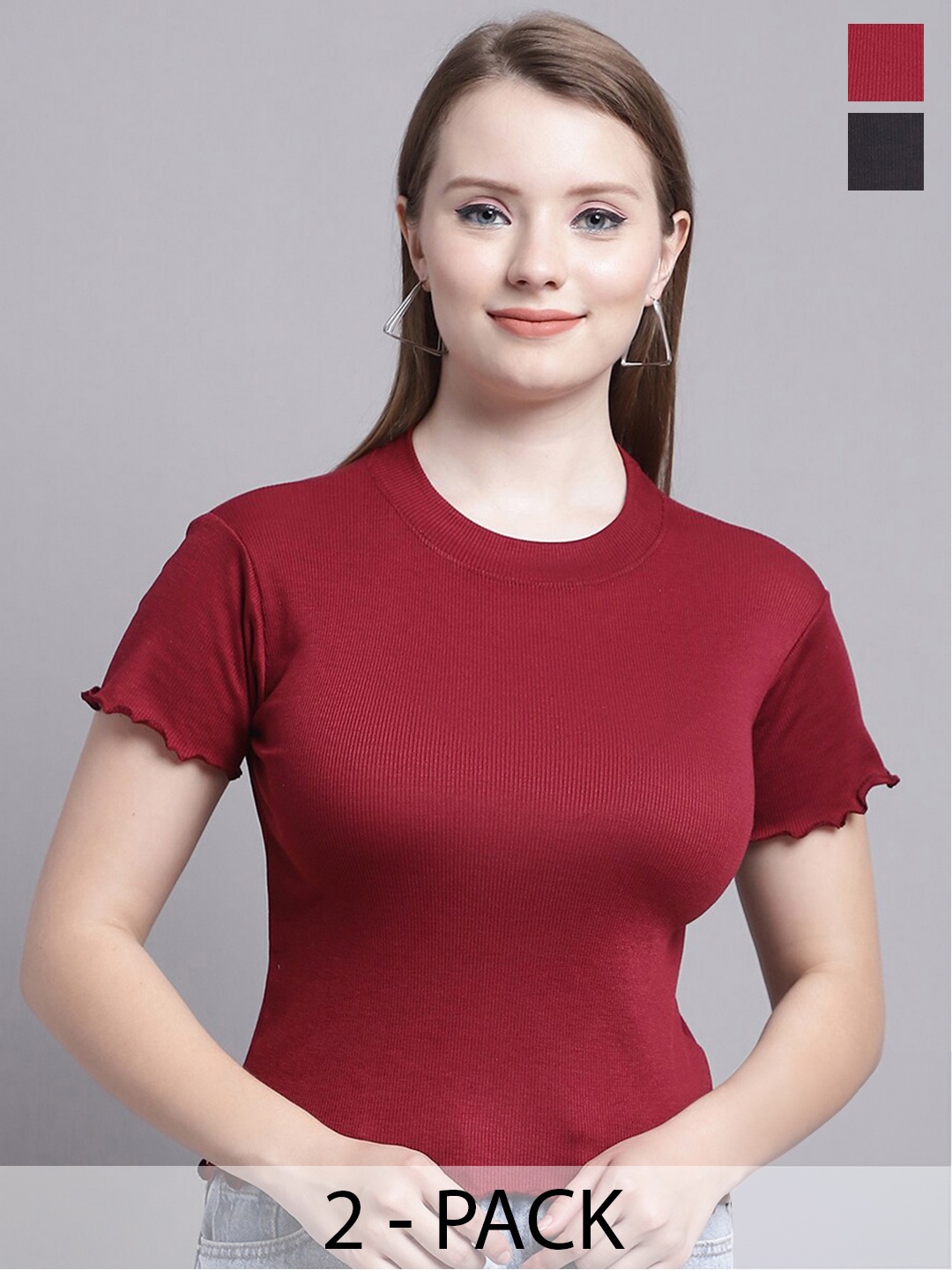 

GRACIT Pack Of 2 Fitted Tops, Black