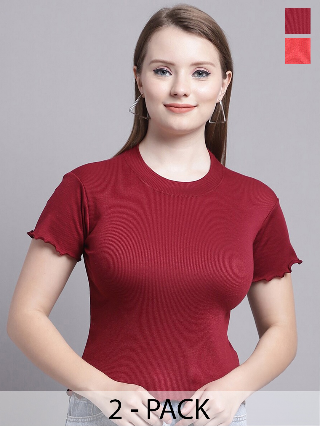 

GRACIT Pack Of 2 Fitted Tops, Red