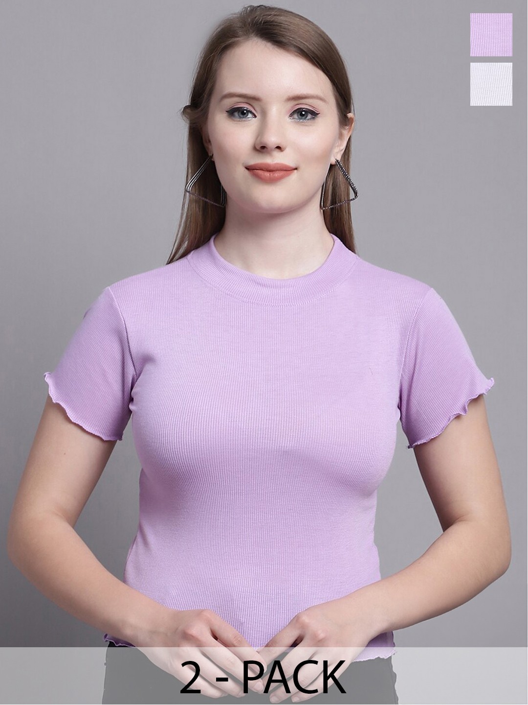 

GRACIT Pack Of 2 Round Neck Fitted Crop Top, White