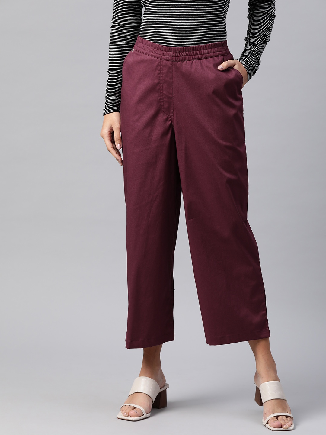 

Readiprint Fashions Straight Fit High-Rise Culottes Trousers, Burgundy