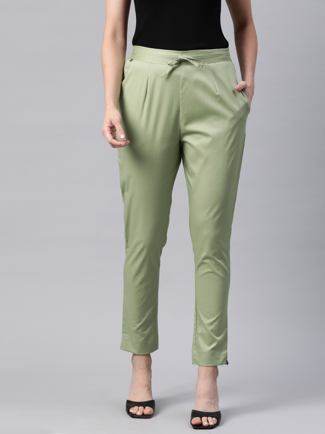 

Readiprint Fashions Slim Fit Cigarette Trousers, Green