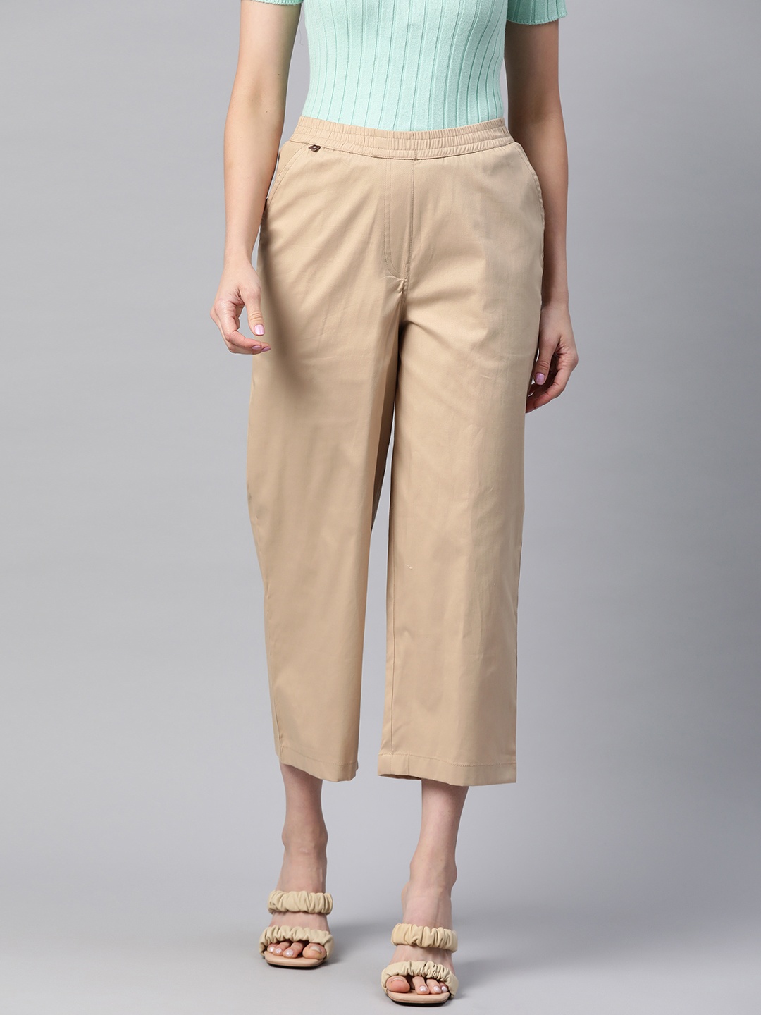 

Readiprint Fashions Straight Fit High-Rise Culottes Trousers, Beige