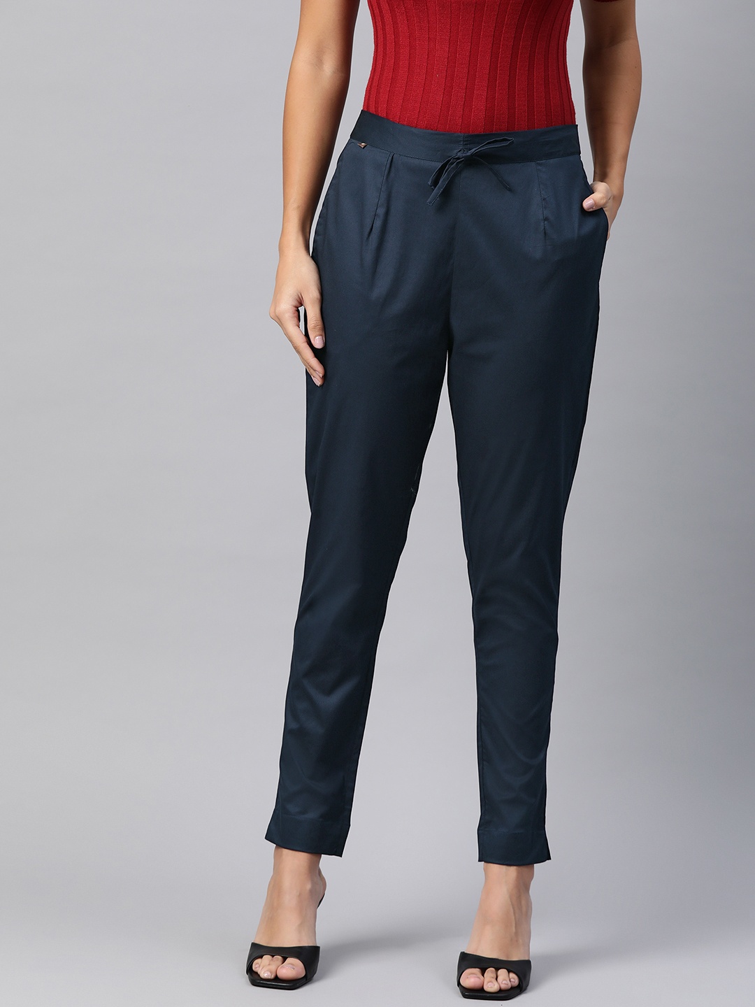 Readiprint Slim Fit Cigarette Trousers, Navy blue