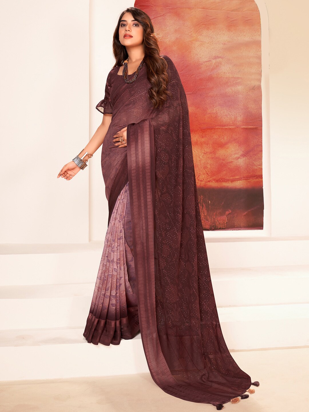 

Saree mall FLoral Printed Pure Georgette Sarees, Burgundy