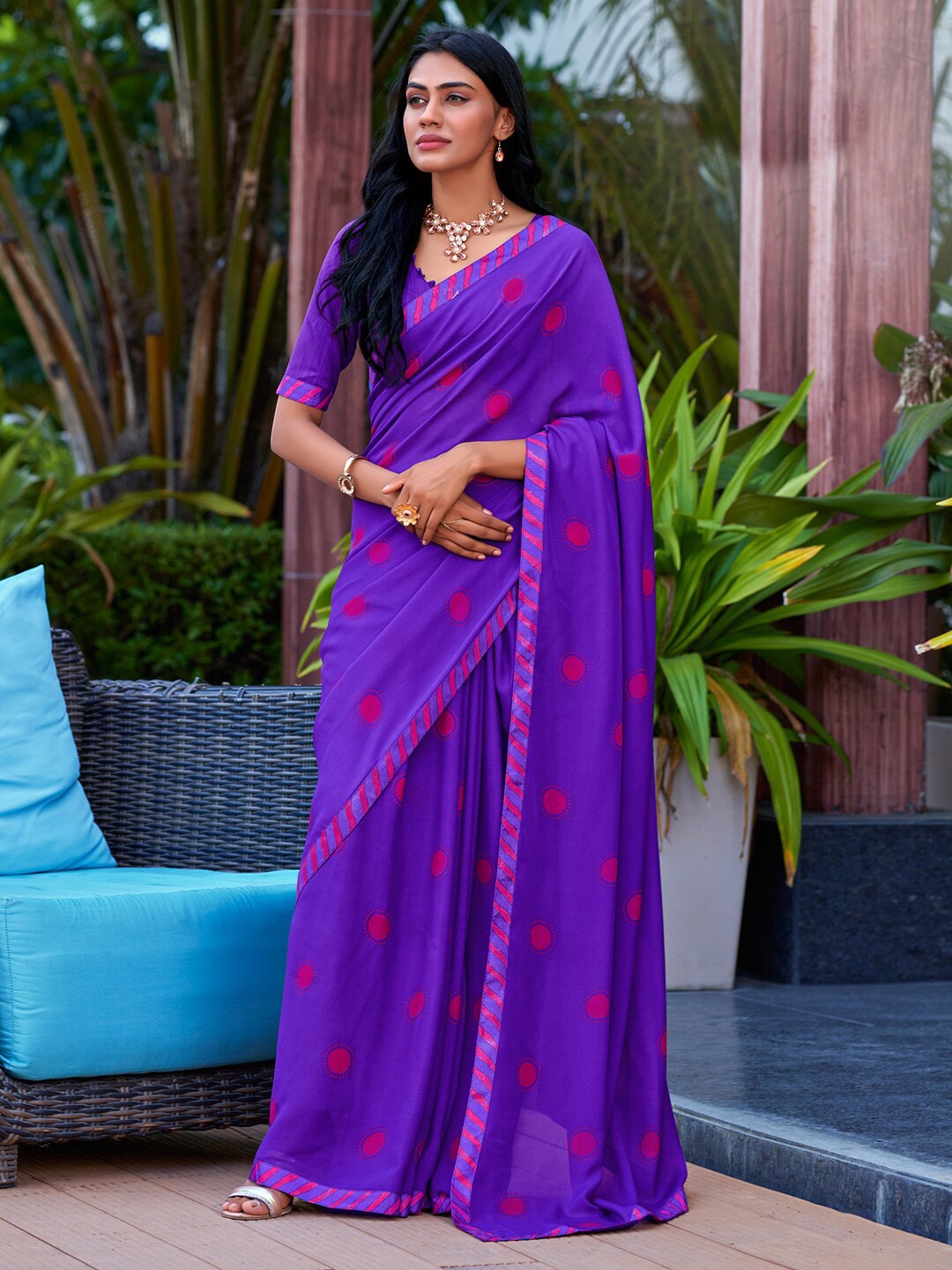 

Saree mall Geometric Printed Pure Georgette Sarees, Purple