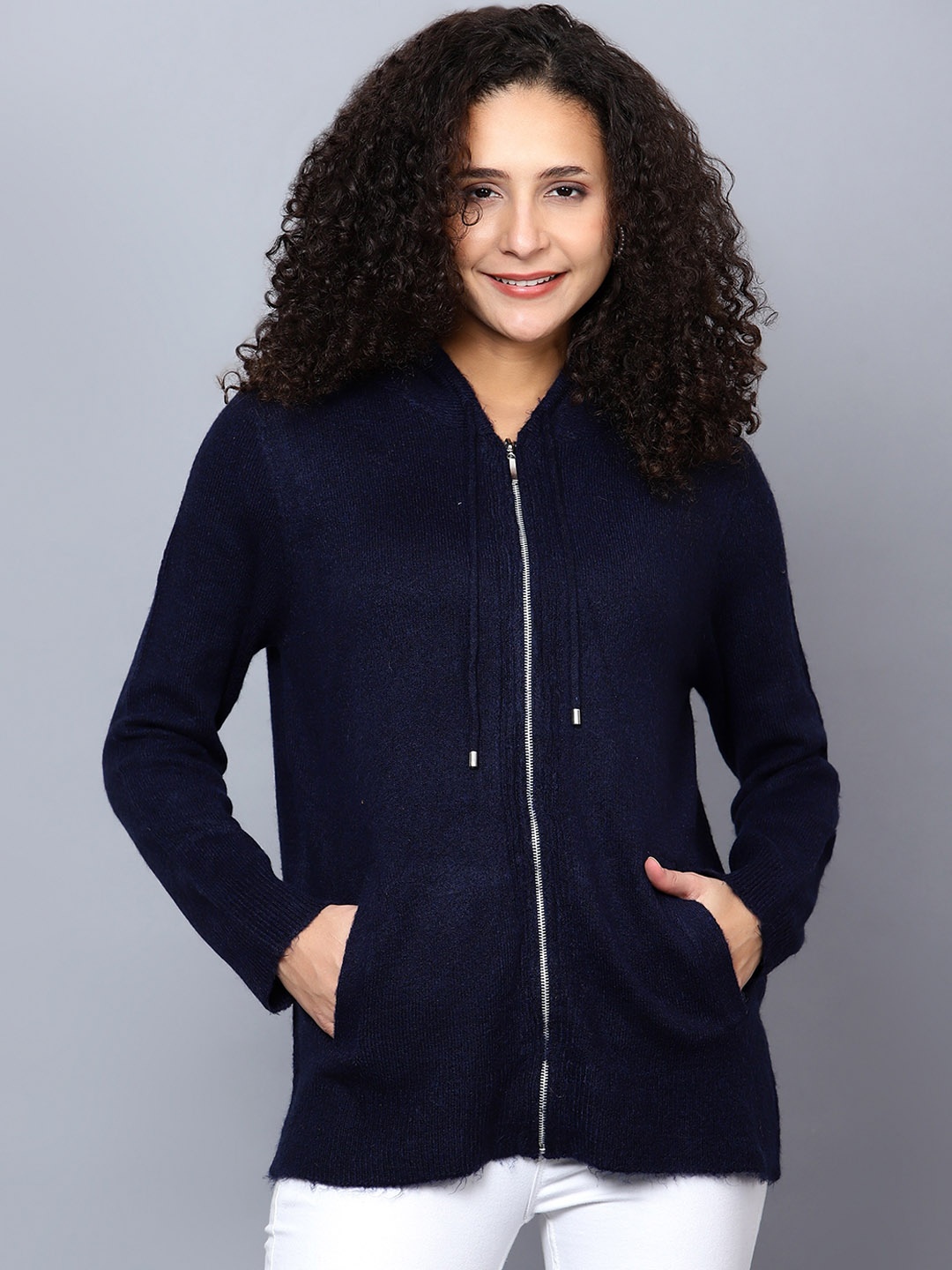 

BROOWL Woollen Hooded Lightweight Wool Tailored Jacket, Navy blue