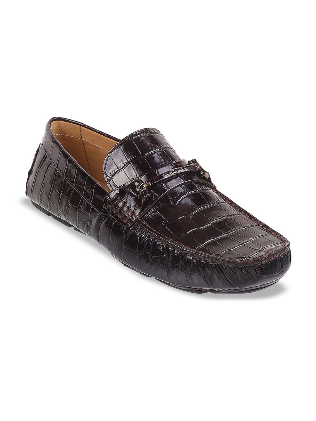 

DAVINCHI Men Textured Leather Horsebit Loafers, Brown