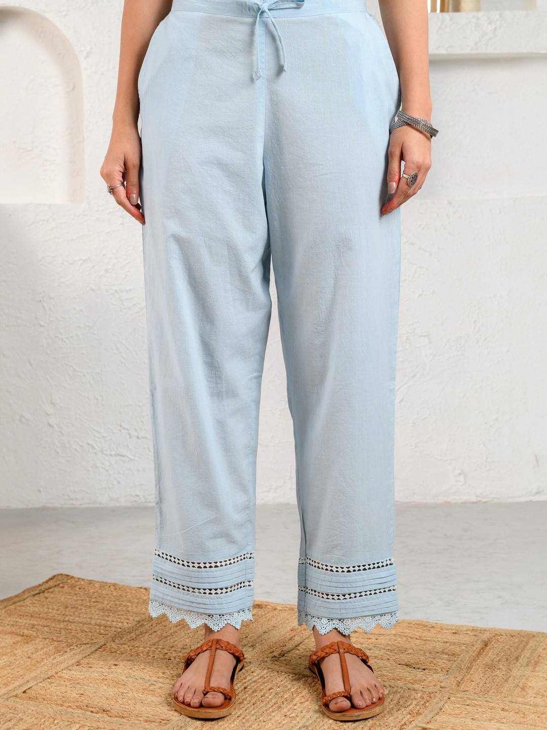 

Prakriti Jaipur Women Mid-Rise Cotton Lace Ethnic Trouser, Blue