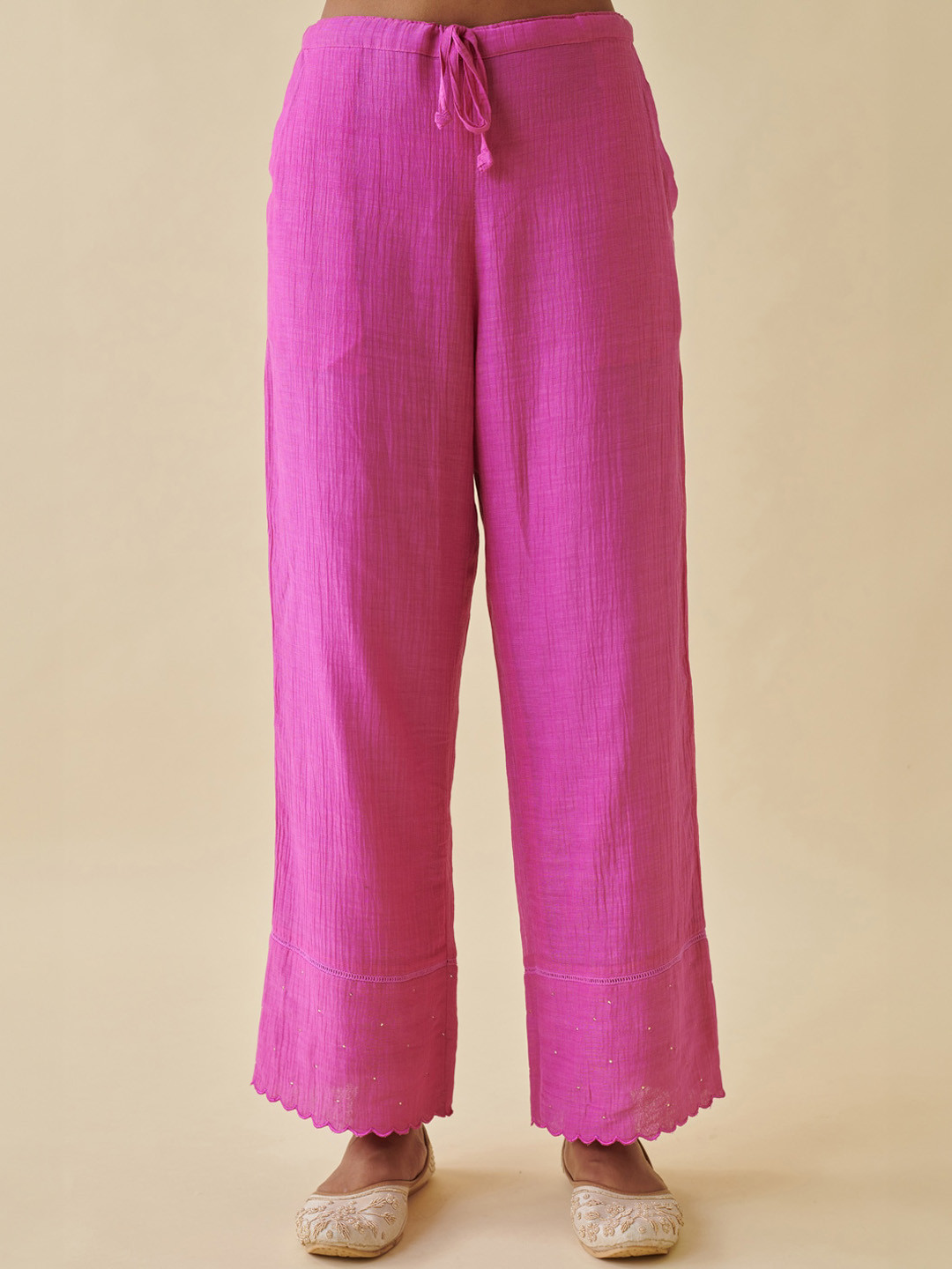 

Prakriti Jaipur Women Mid-Rise Cotton Scallop Ethnic Trouser, Pink