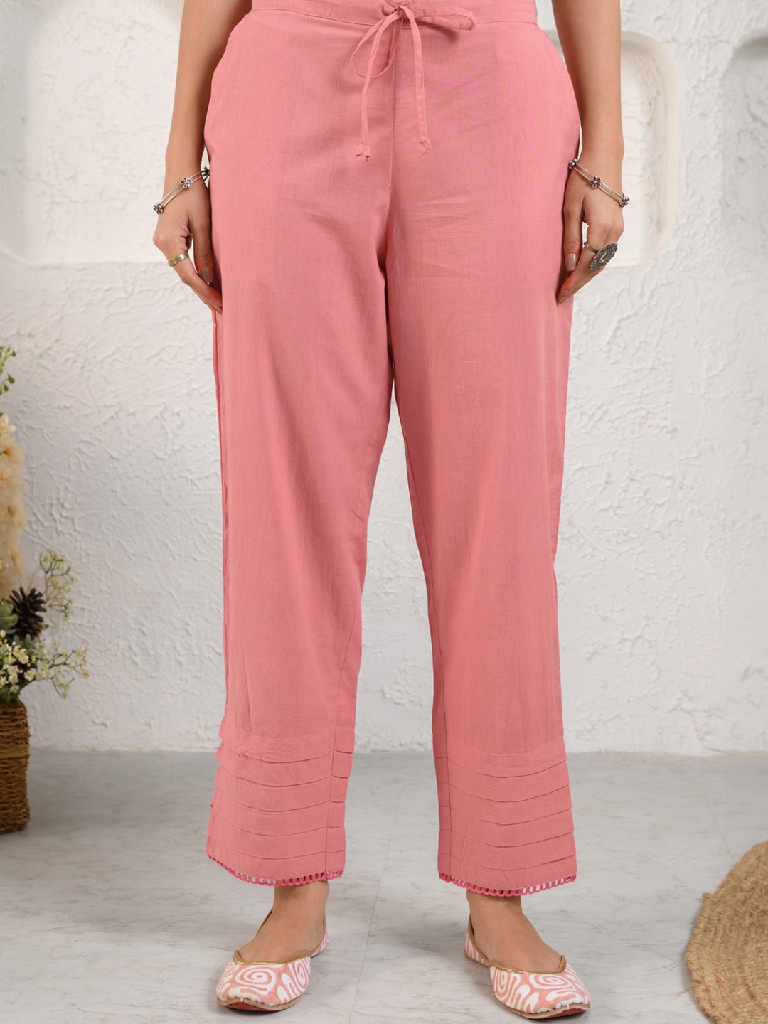 

Prakriti Jaipur Women Mid-Rise Lace Cotton Ethnic Trouser, Pink