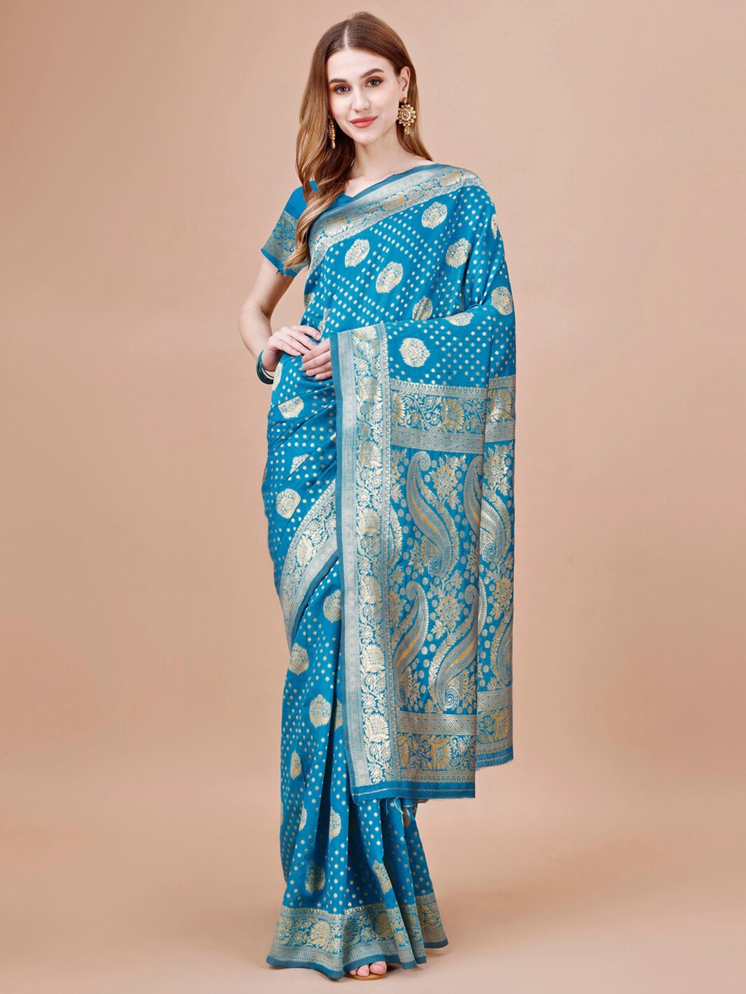 

MAGMINA Ethnic Motifs Woven Design Zari Art Silk Banarasi Saree, Turquoise blue