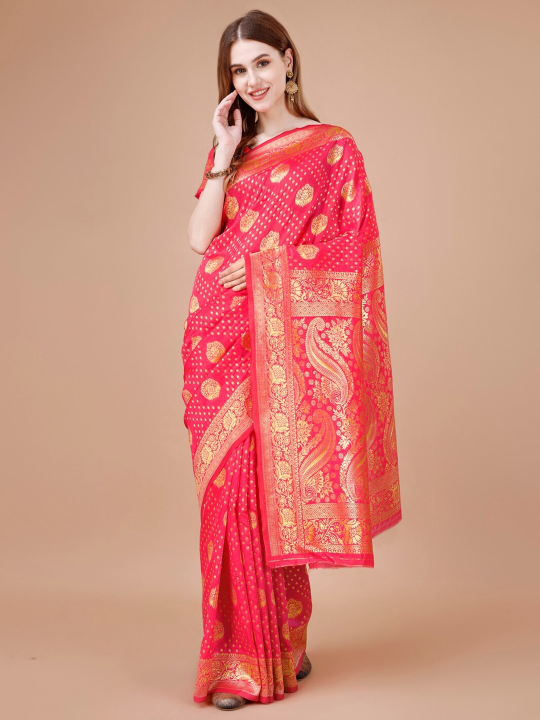

MAGMINA Woven Design Zari Art Silk Banarasi Saree, Red