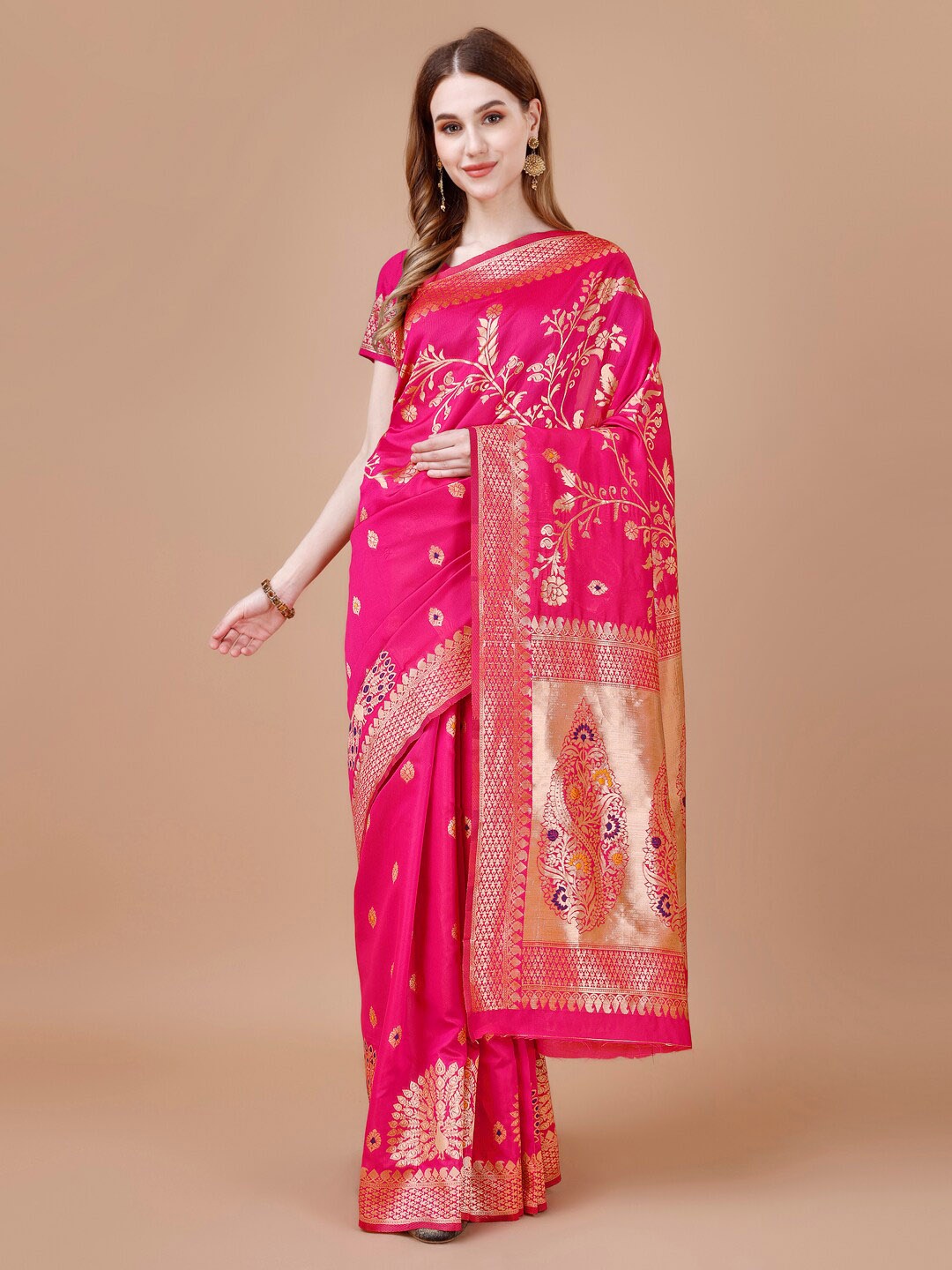 

MAGMINA Woven Design Zari Banarasi Saree, Pink