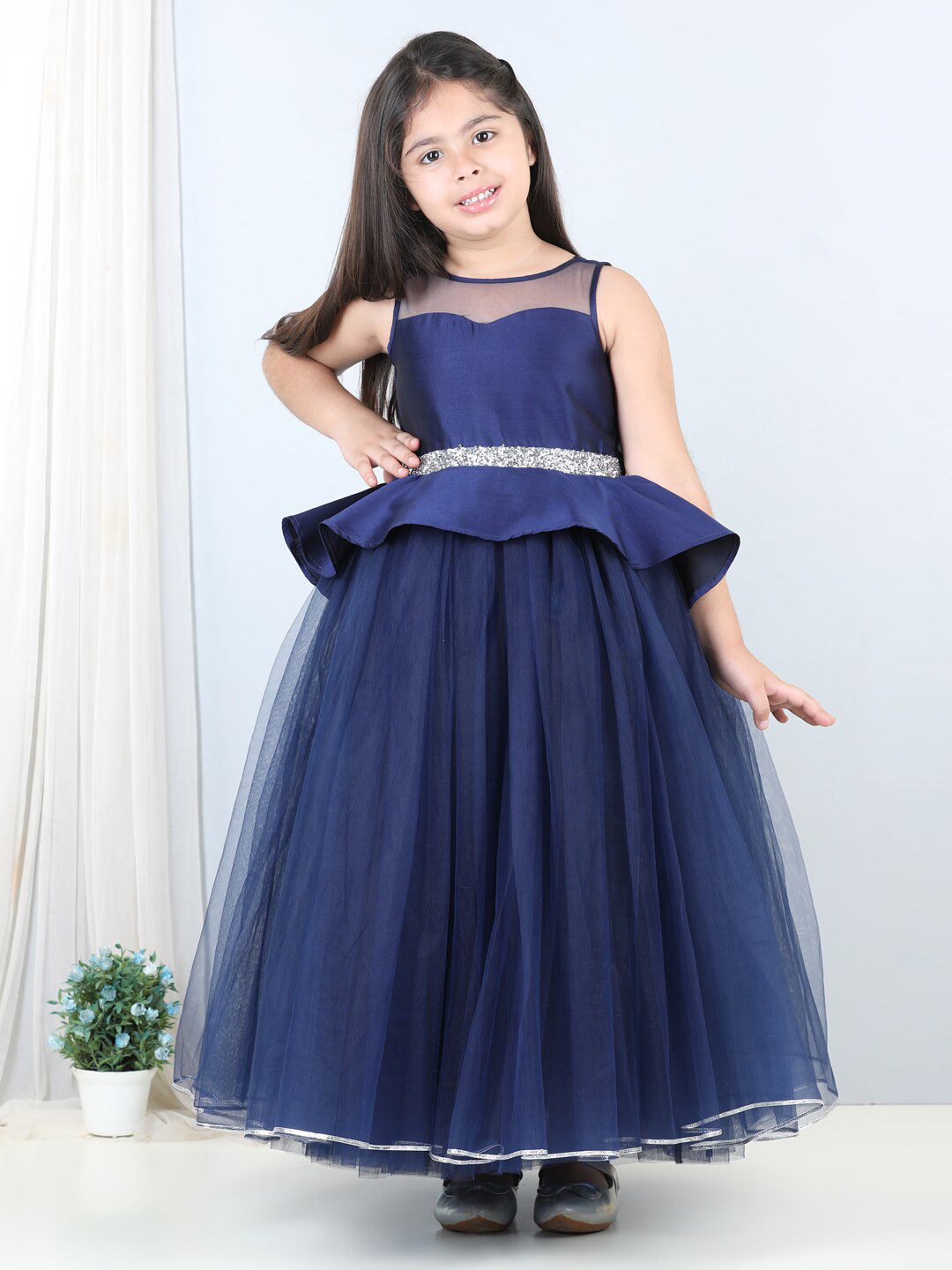 

Toy Balloon kids Girl Round Neck Maxi Dress, Navy blue