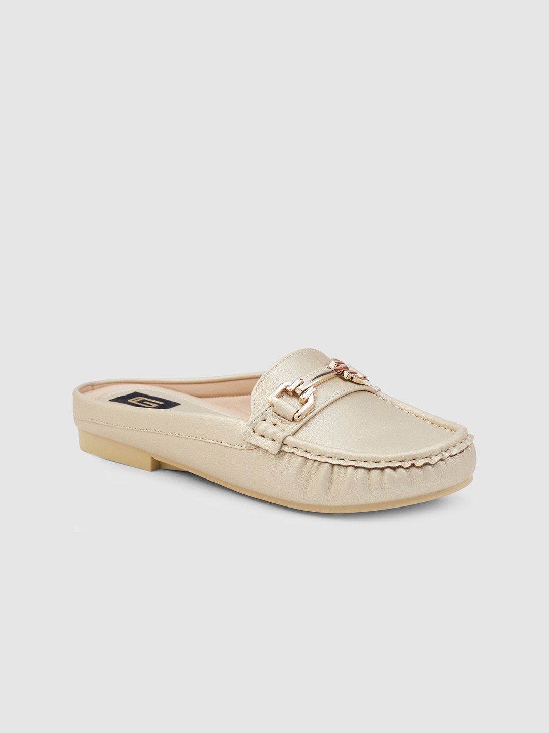 

Sole To Soul Textured Square Toe Mules With Western Embellished, Gold