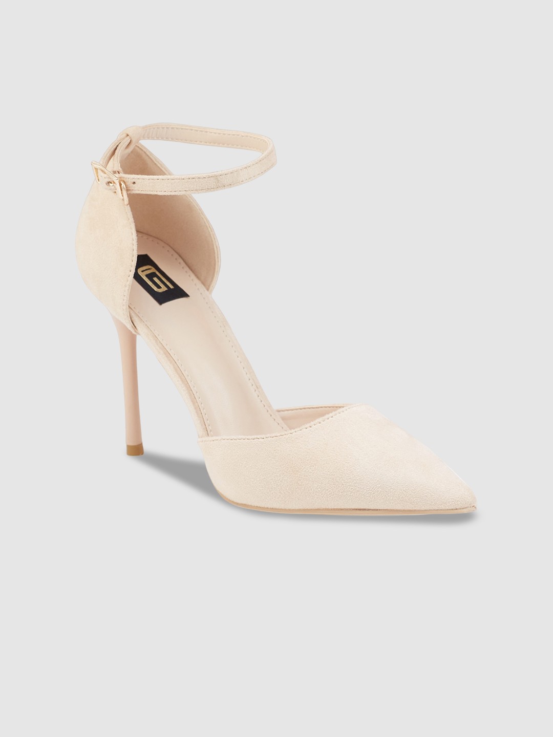 

Sole To Soul Suede Pointed Toe Stiletto Pumps With Ankle Loop, Beige