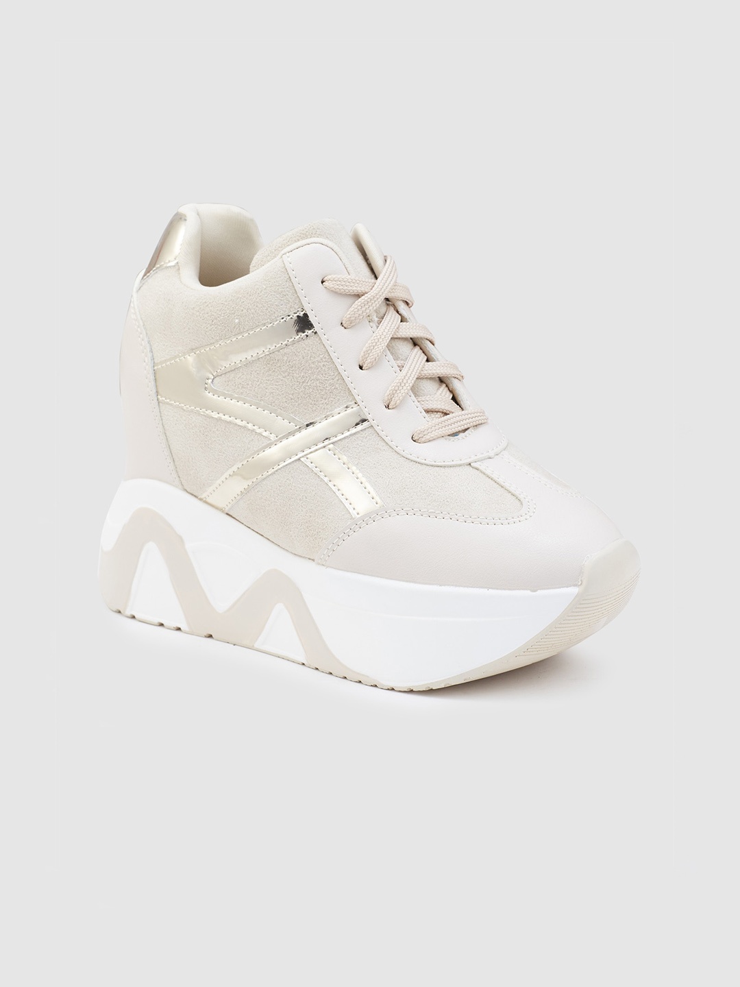 

Sole To Soul Women Contrast Sole Lace-Up Sneakers, Beige