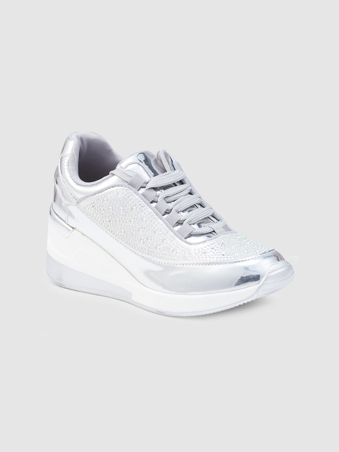 

Sole To Soul Women Embellished Metallic Sneakers, Silver