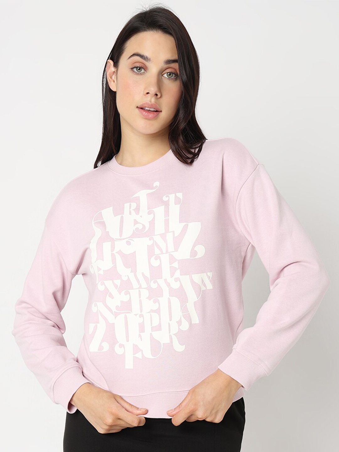 

Vero Moda Typography Printed Pullover, Pink