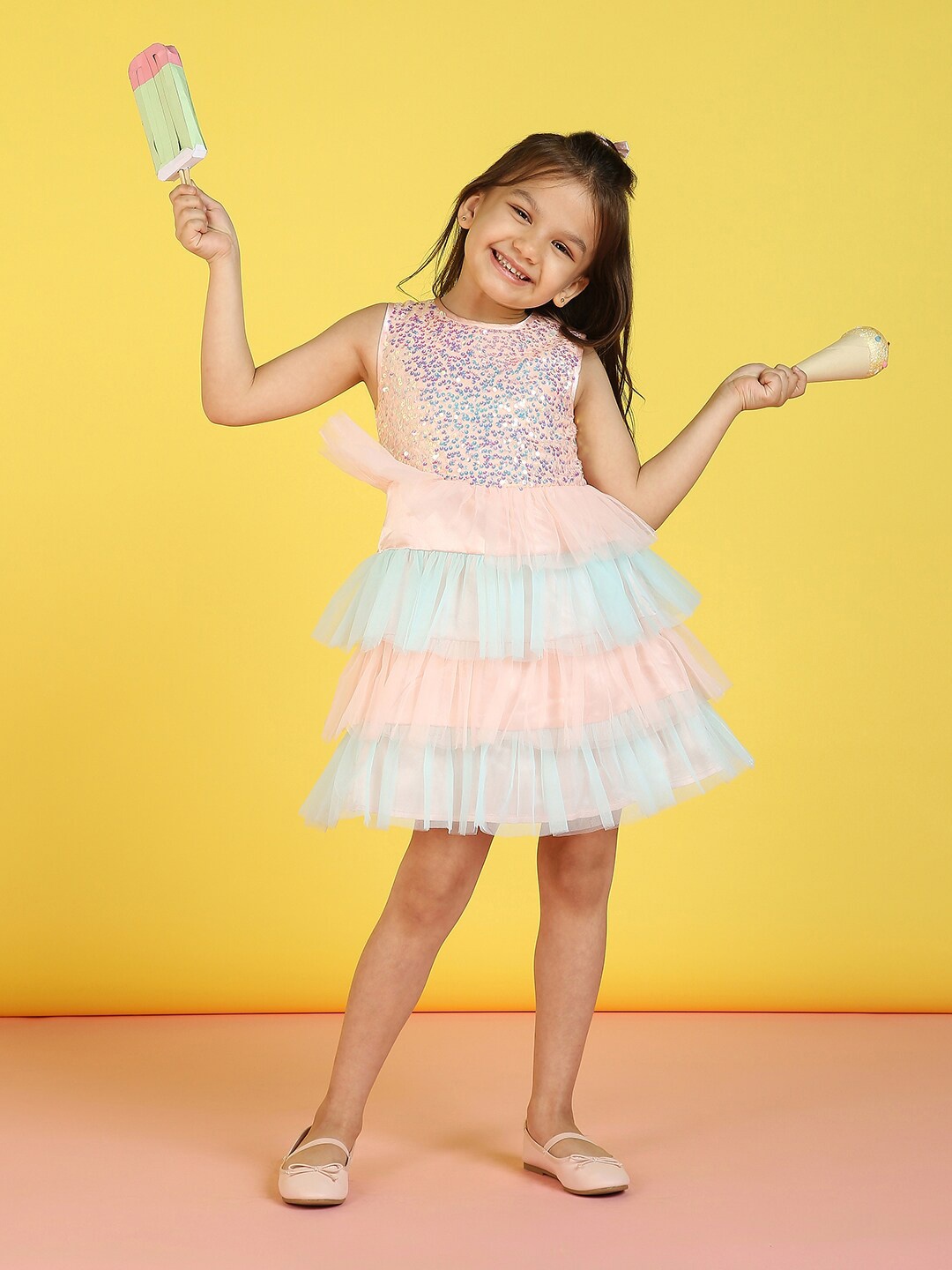 

Nauti Nati Girls Embellished Sequined Net Fit & Flare Dress, Peach