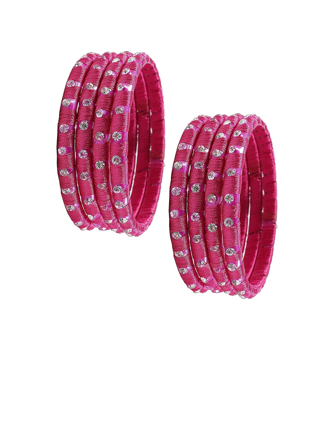 

NMII Women Set Of 8 Zircon Studded Bangles, Magenta