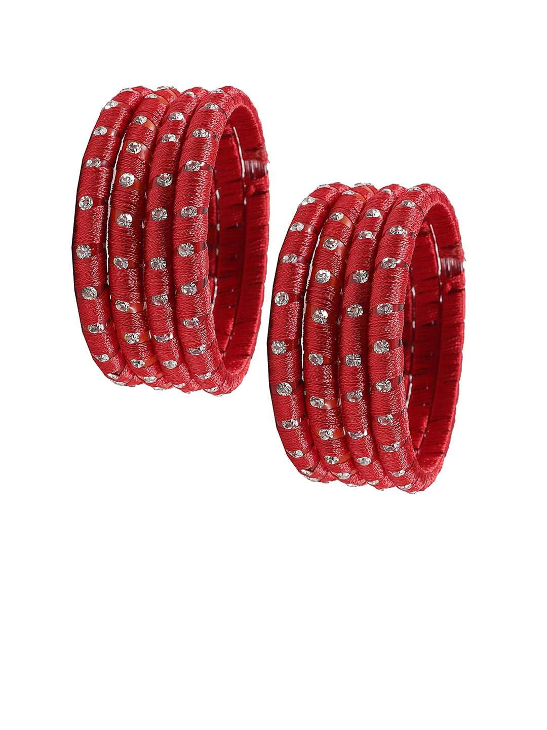 

NMII Set of 8 Gemstone Studded Kada Bangles, Red