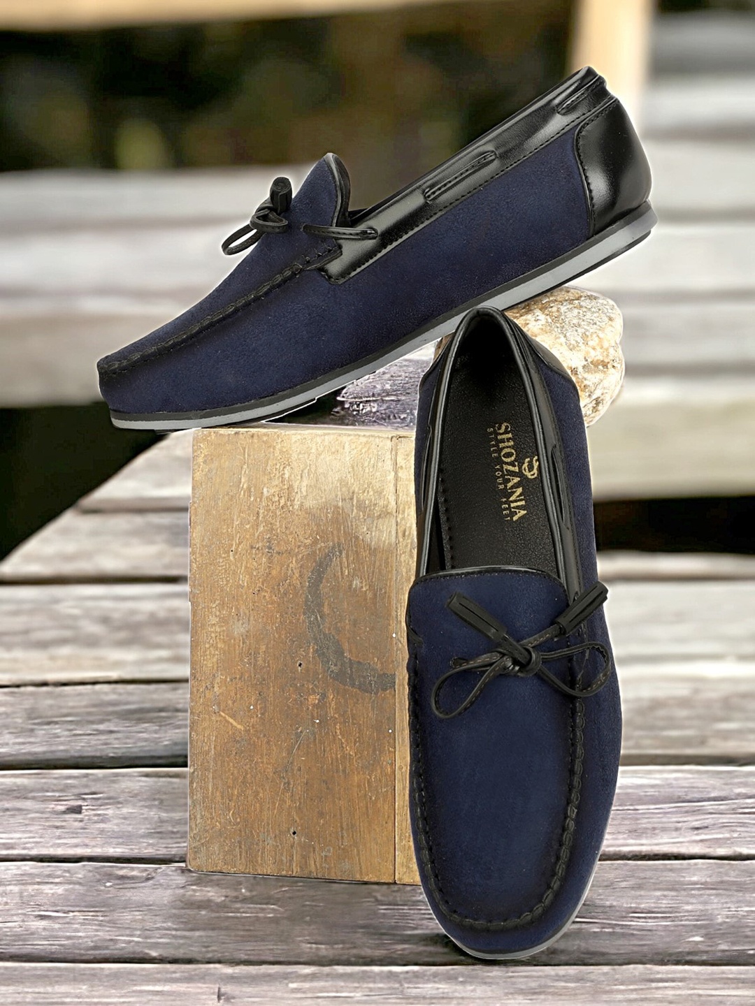 

SHOZANIA Men Round Toe Leather Boat Shoes, Navy blue
