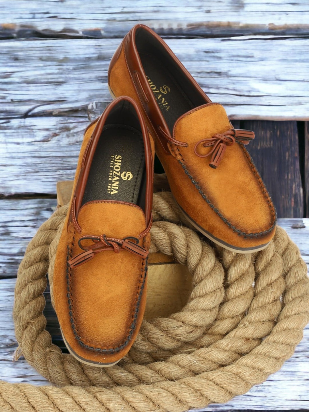

SHOZANIA Men Textured Leather Formal Loafers, Tan