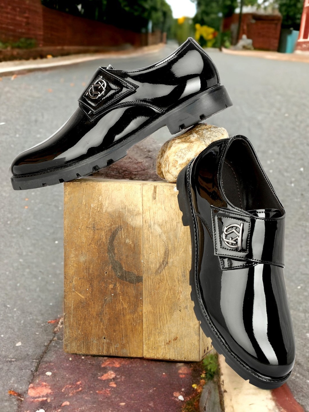 

SHOZANIA Men Leather Slip-On Loafers, Black