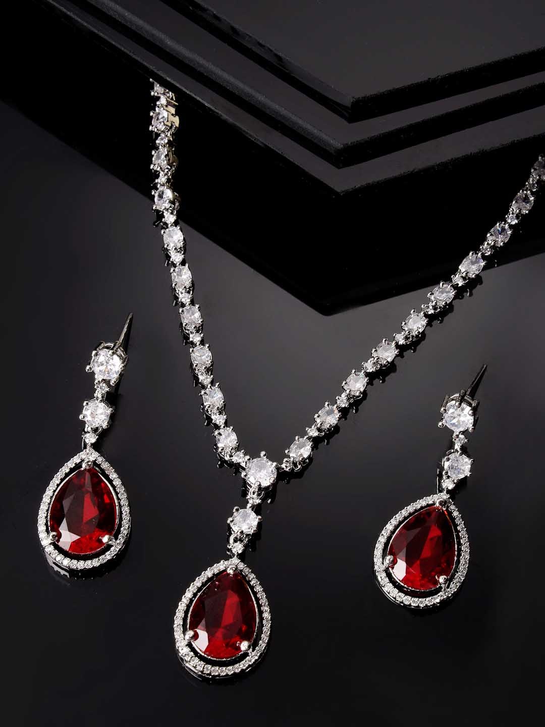 

ADIVA Silver-Plated American Diamond Studded Jewellery Set