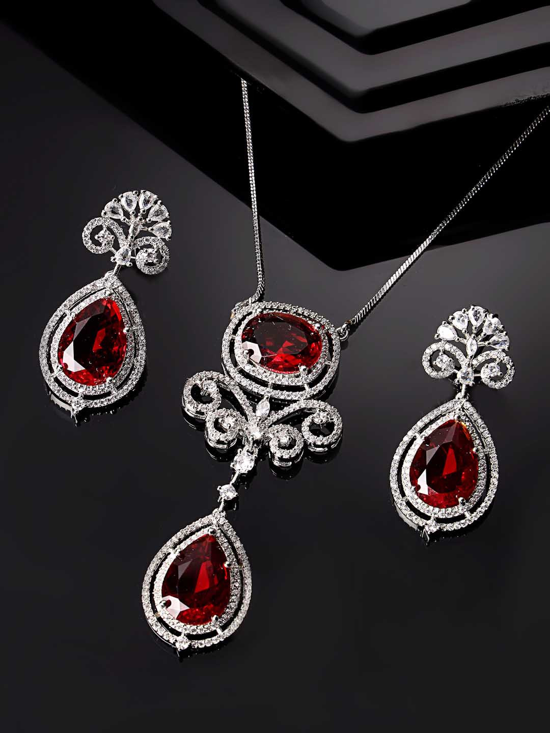 

ADIVA Silver-Plated American Diamond Studded Jewellery Set
