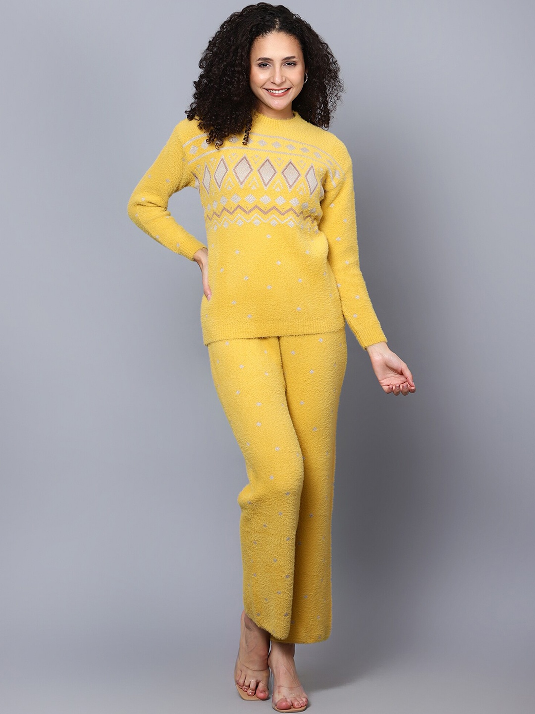 

BROOWL Woven Designed Top with Trousers Co-Ords Set, Yellow