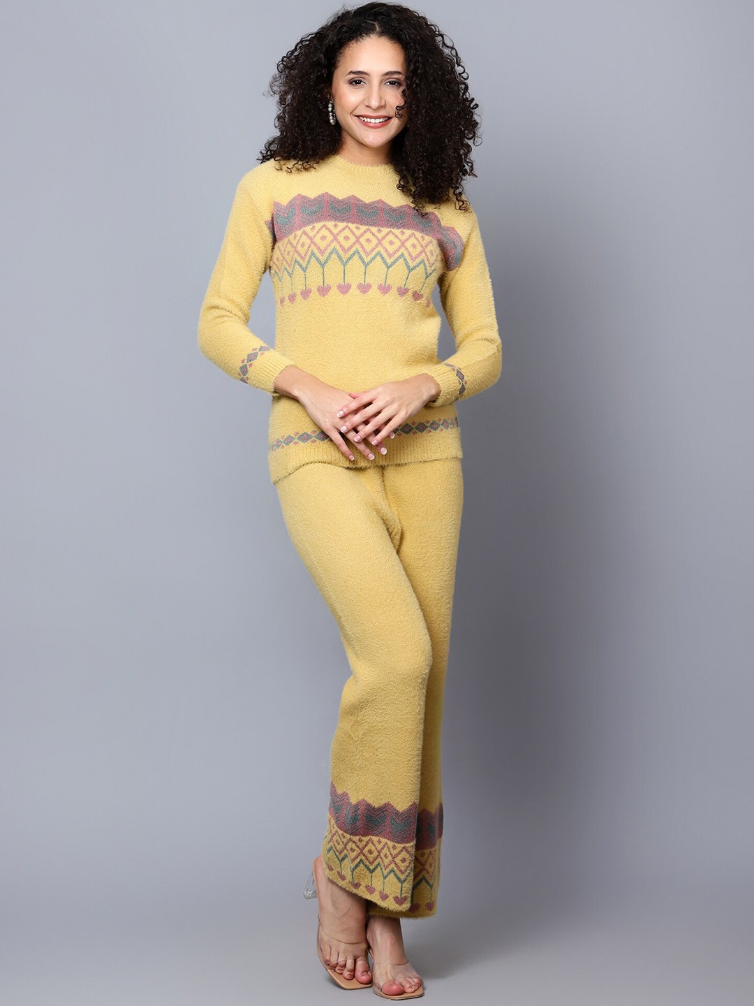 

BROOWL Geometric Printed SweatShirt With Trousers Co-Ords, Yellow