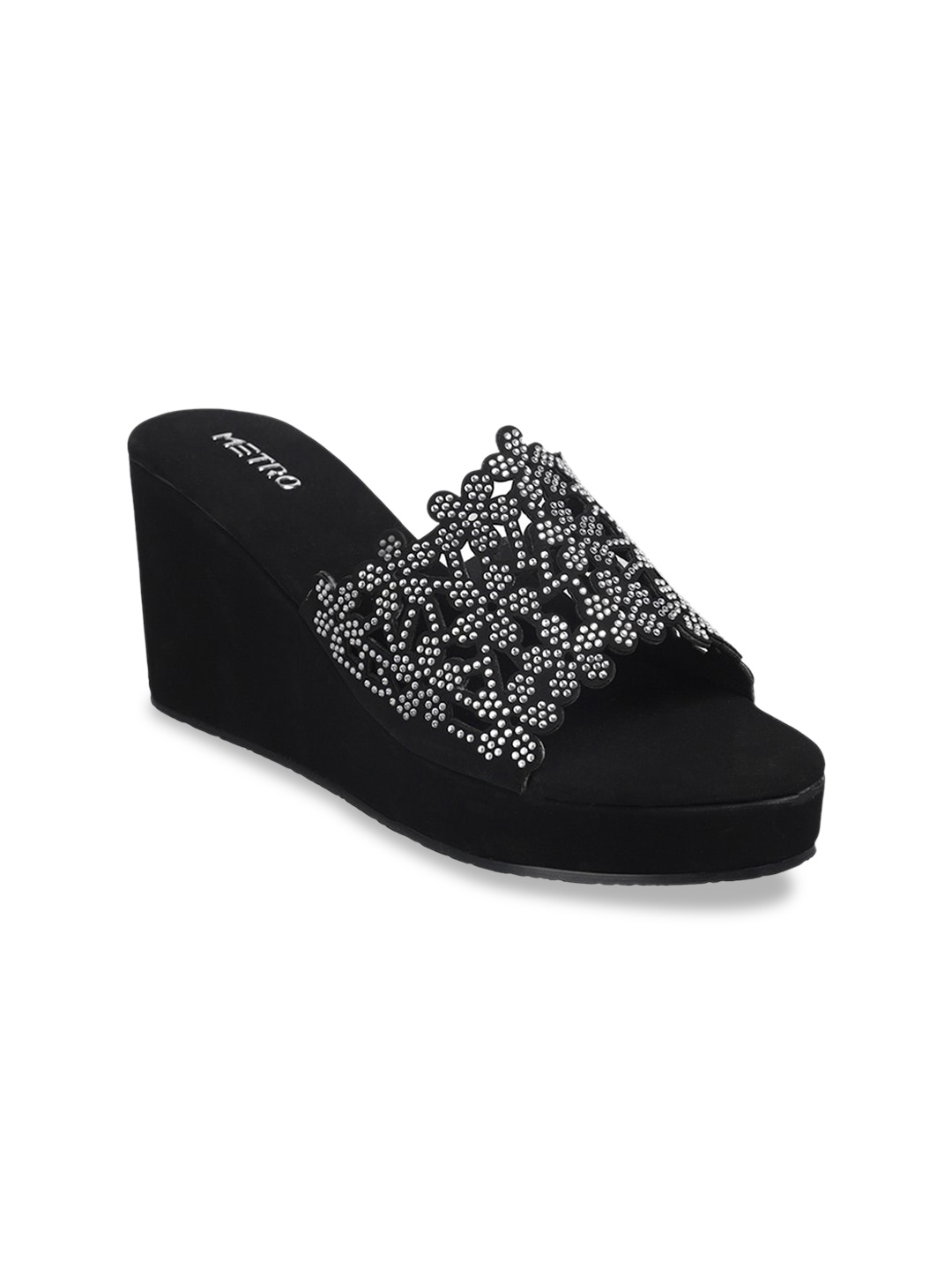 

Metro Embellished Open Toe Wedge Heels, Black