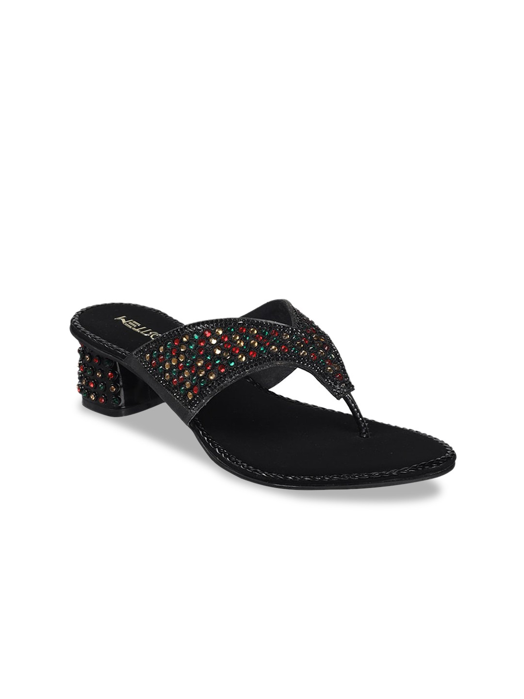 

Metro Ethnic Embellished Block Heels, Black