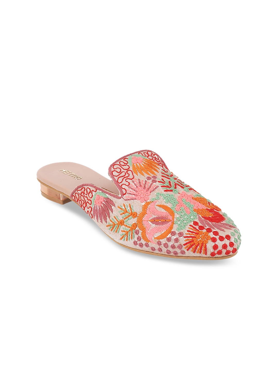 

Metro Embroidered Round Toe Mules, Peach