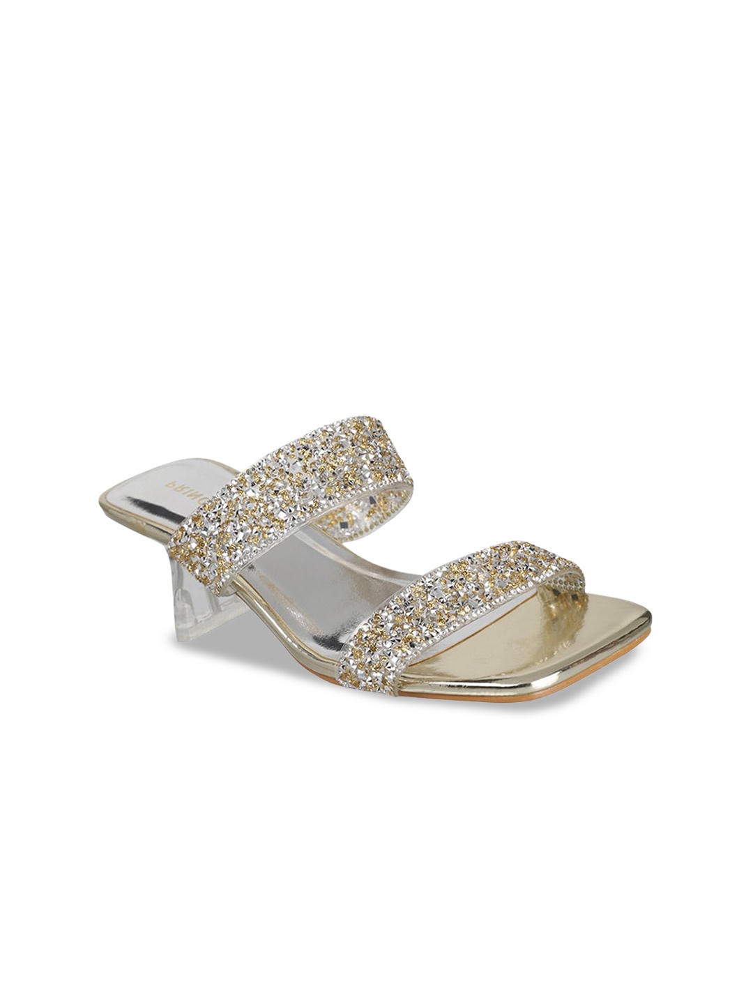 

Metro Embellished Open Toe Block Heels, Gold