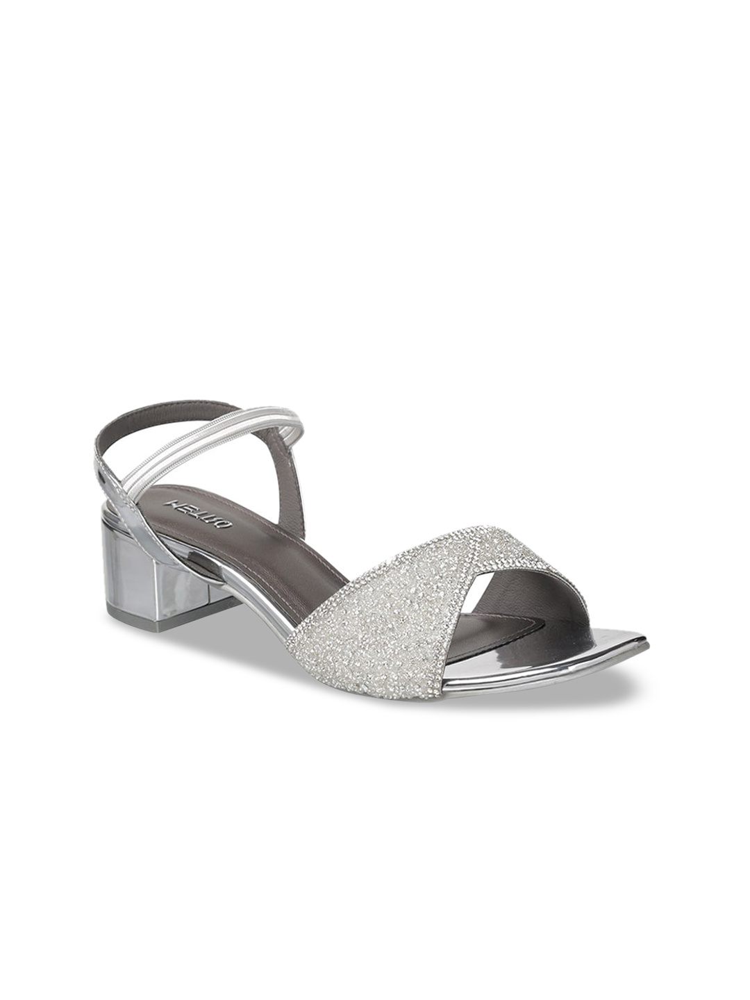 

Metro Embellished Open Toe Block Heels, Silver