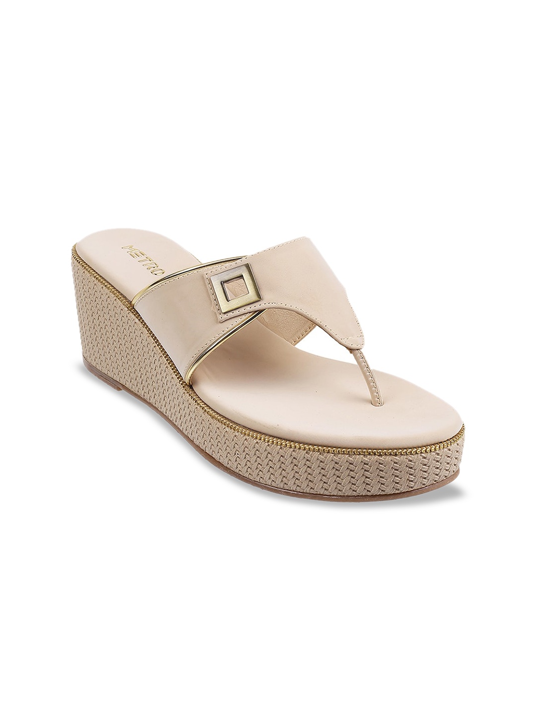 

Metro Textured Open Toe Wedges With Buckles, Beige