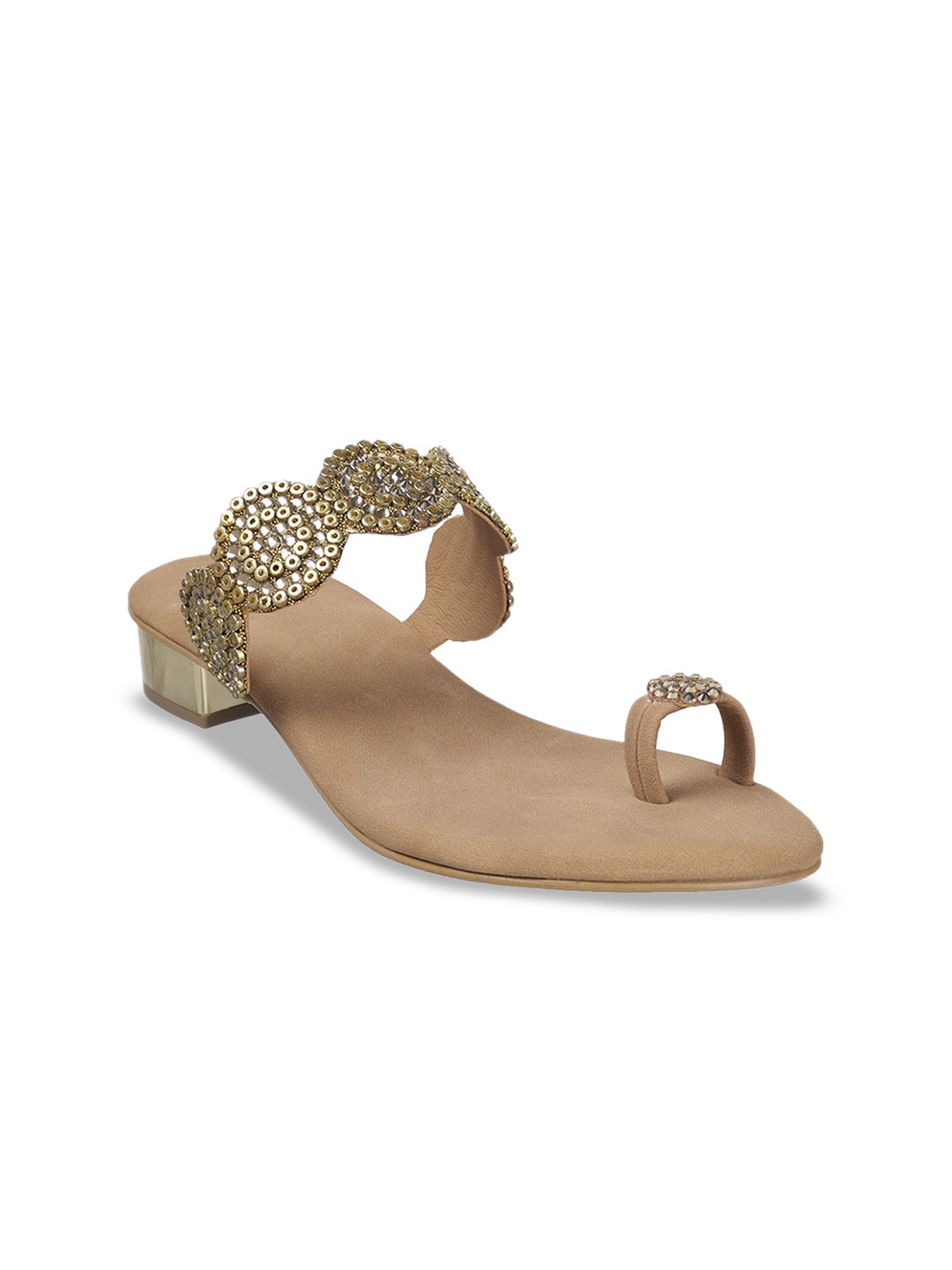 

Metro Ethnic Embellished One Toe Block Heels, Gold