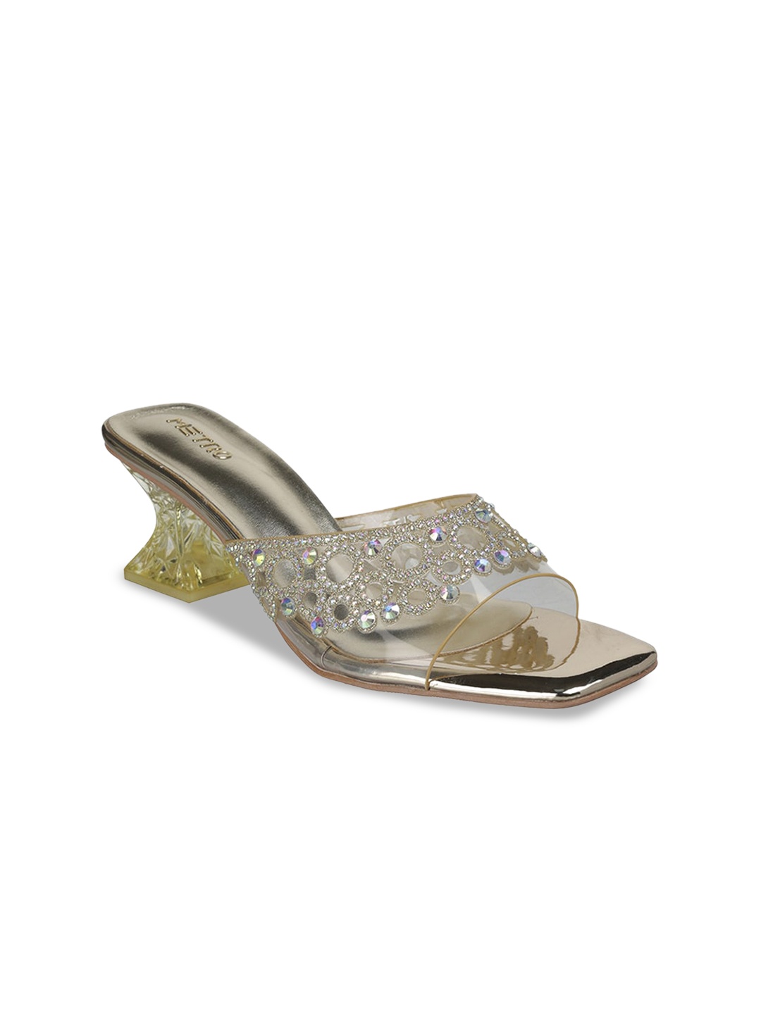 

Metro Embellished Block Ethnic Heels, Gold