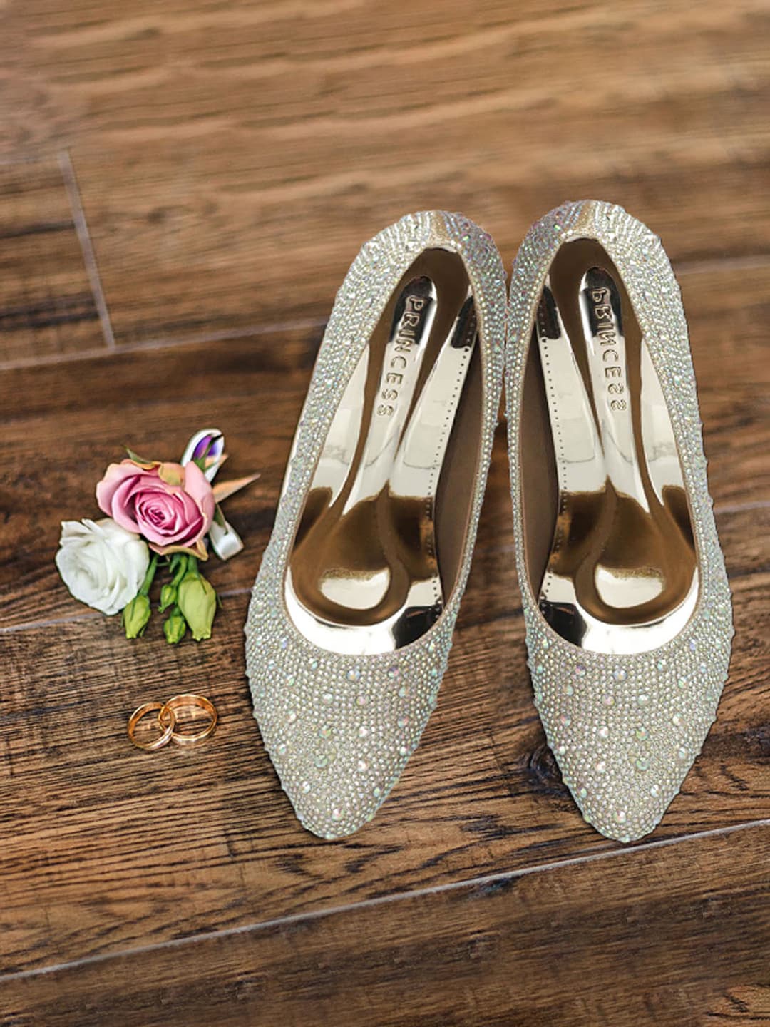 

Metro Embellished Pointed Toe Block Ethnic Pumps, Gold